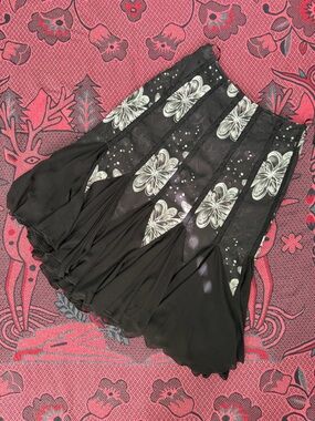 Black Floral Paneled Skirt